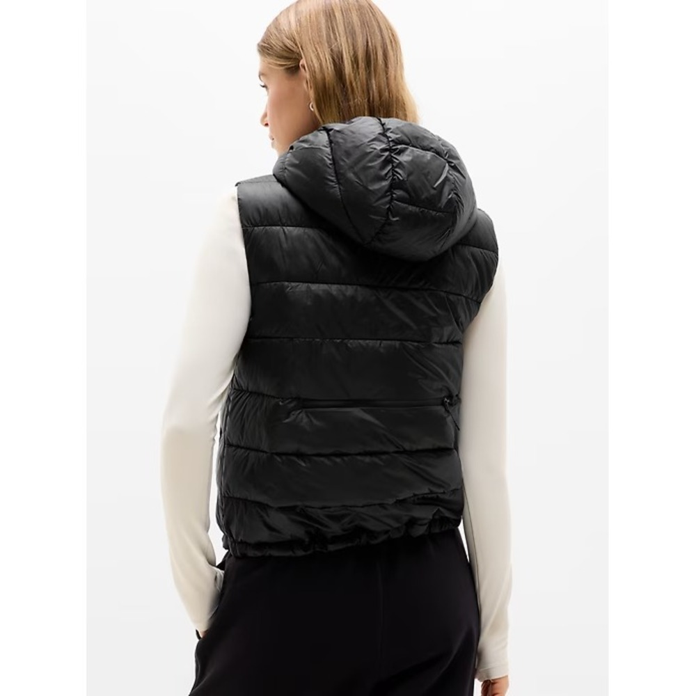 Athleta Aire Puffer Vest Womens S Black Hooded Lightweight Packable New $125 - Picture 2 of 16